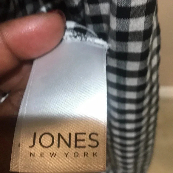 Jones New York Black and White Checked Gingham Button Down Shirt Tie Waist-M - Picture 10 of 11